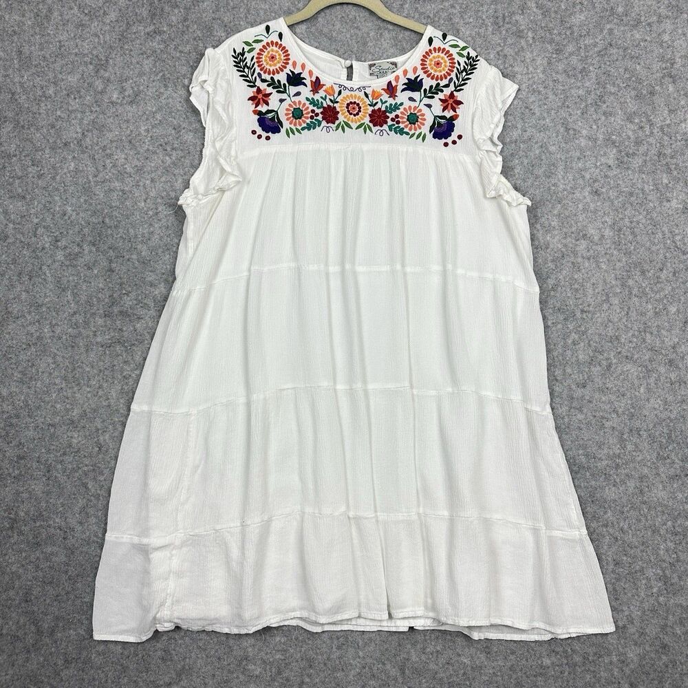 Studio West Floral Embroidered Dress Women XL Tiered Flutter Lined Western Boho*